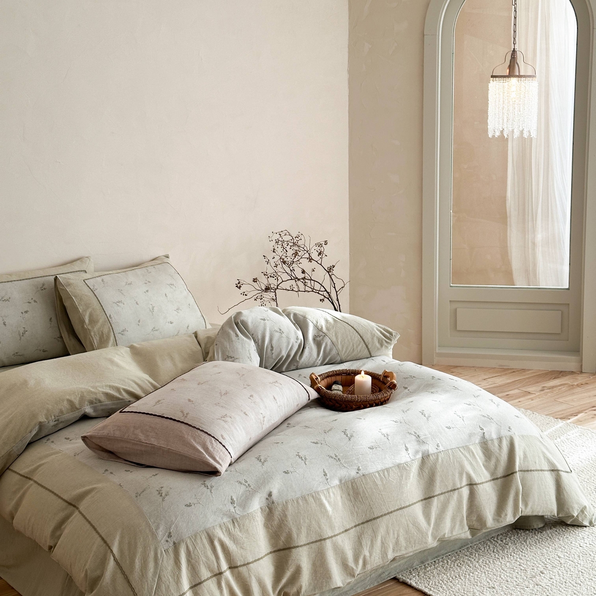 91家纺网 家纺一手货源 找家纺 旷野 2026新款软糯亲肤简约提花四件套-木禾浅序系列 木禾浅序-青茉