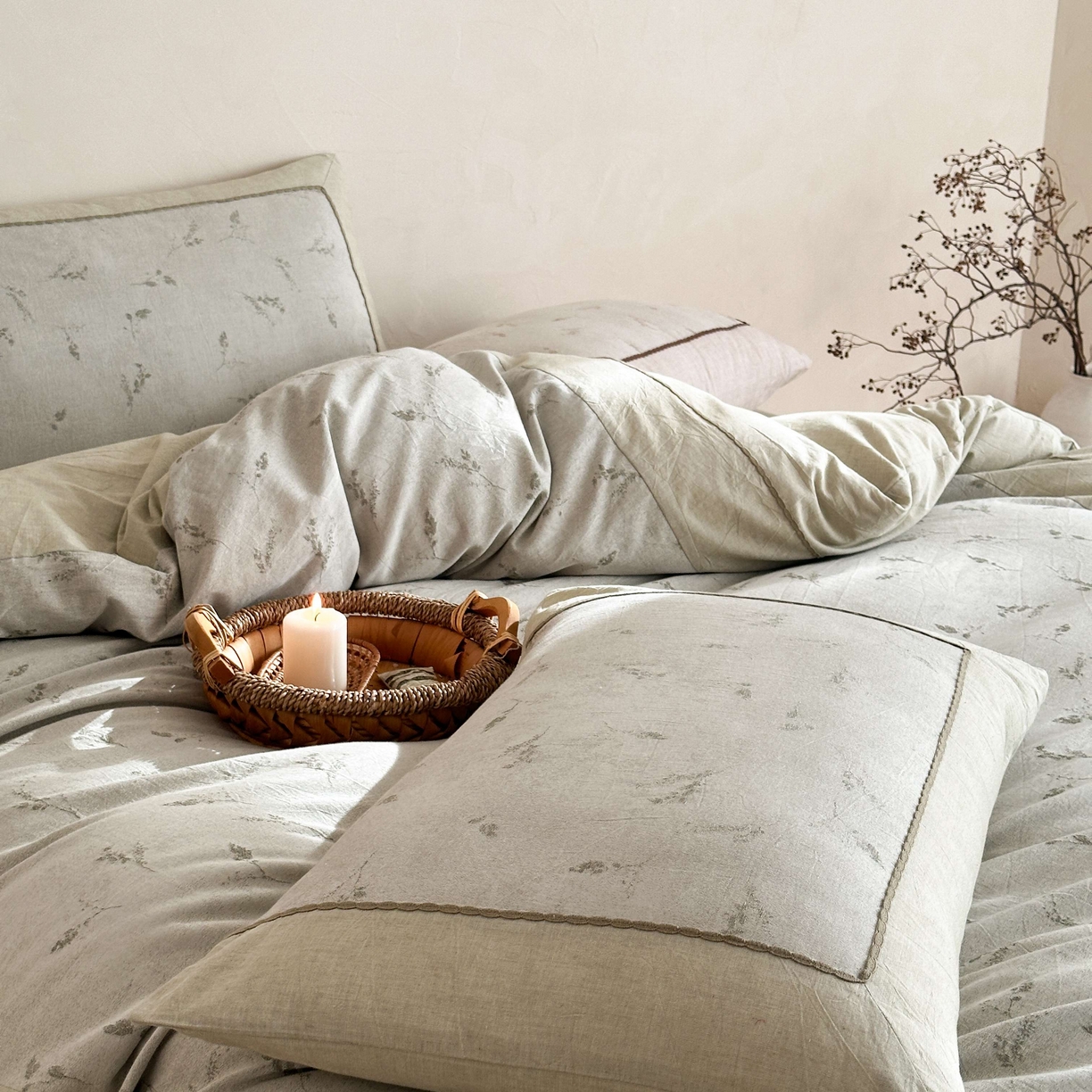 91家纺网 家纺一手货源 找家纺 旷野 2026新款软糯亲肤简约提花四件套-木禾浅序系列 木禾浅序-青茉