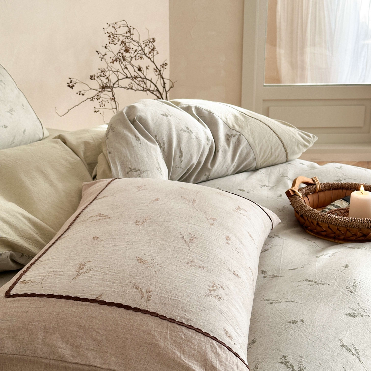 91家纺网 家纺一手货源 找家纺 旷野 2026新款软糯亲肤简约提花四件套-木禾浅序系列 木禾浅序-青茉