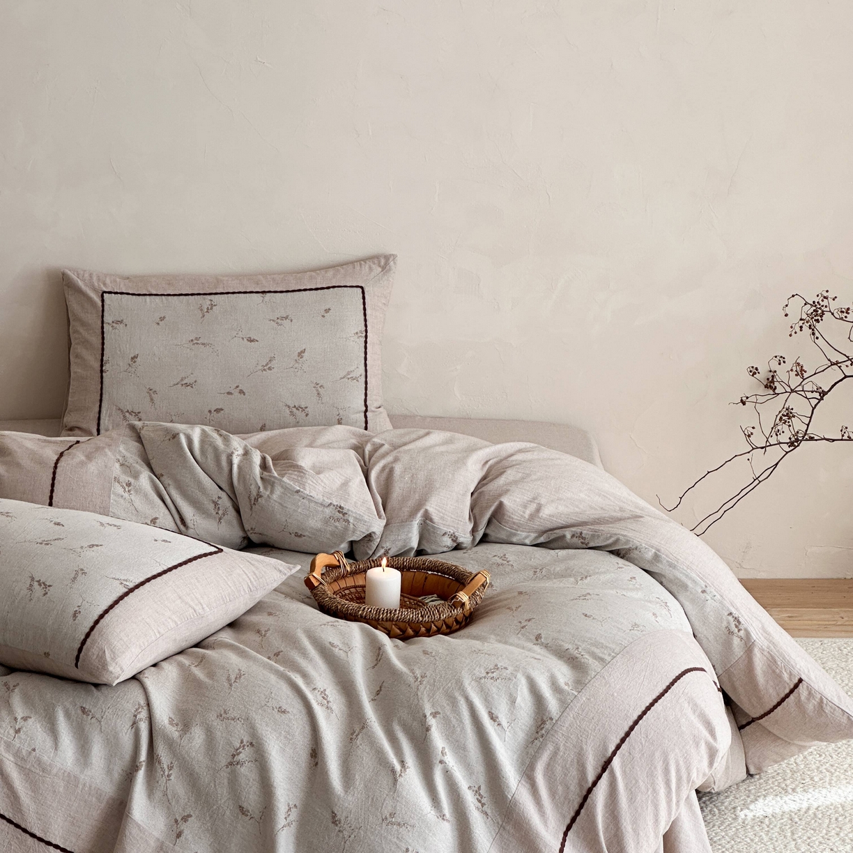 91家纺网 家纺一手货源 找家纺 （总）旷野 2026新款软糯亲肤简约提花四件套-木禾浅序系列