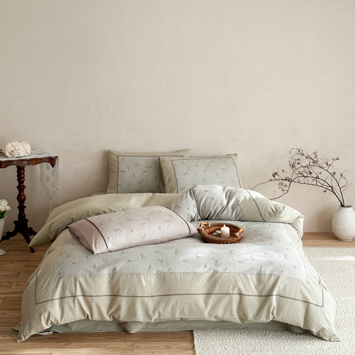 91家纺网 家纺一手货源 找家纺 （总）旷野 2026新款软糯亲肤简约提花四件套-木禾浅序系列