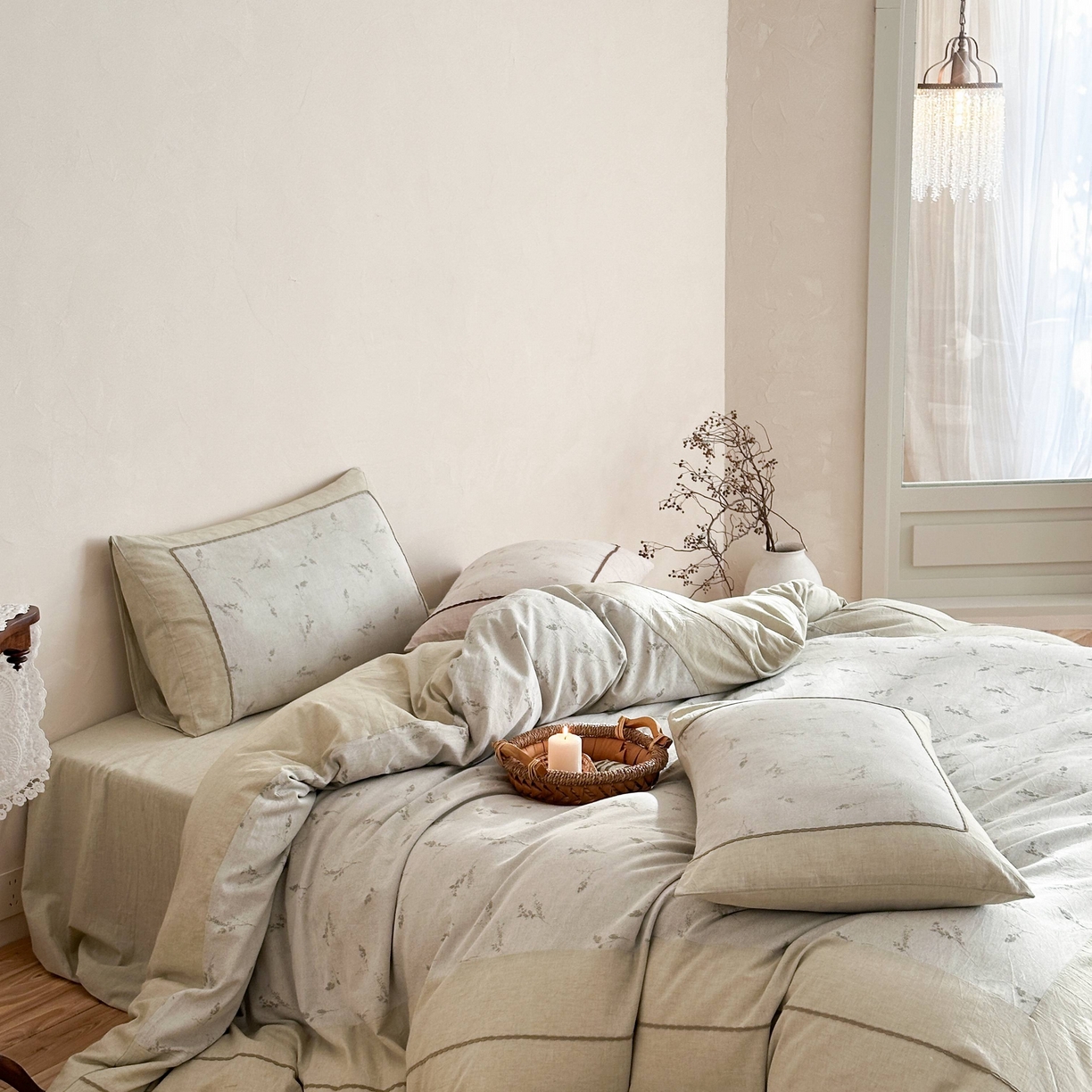 91家纺网 家纺一手货源 找家纺 旷野 2026新款软糯亲肤简约提花四件套-木禾浅序系列 木禾浅序-青茉