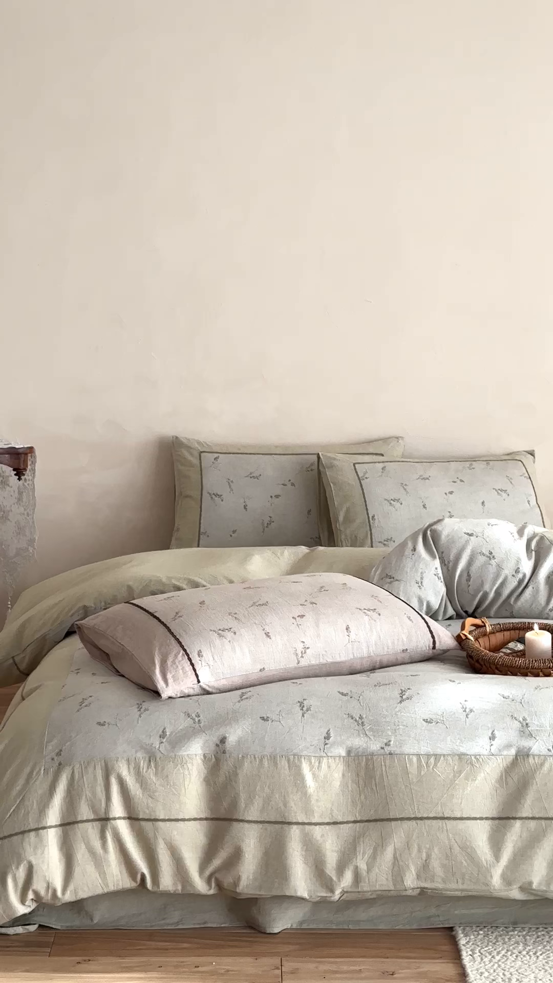 91家纺网 家纺一手货源 找家纺 旷野 2026新款软糯亲肤简约提花四件套-木禾浅序系列 木禾浅序-青茉