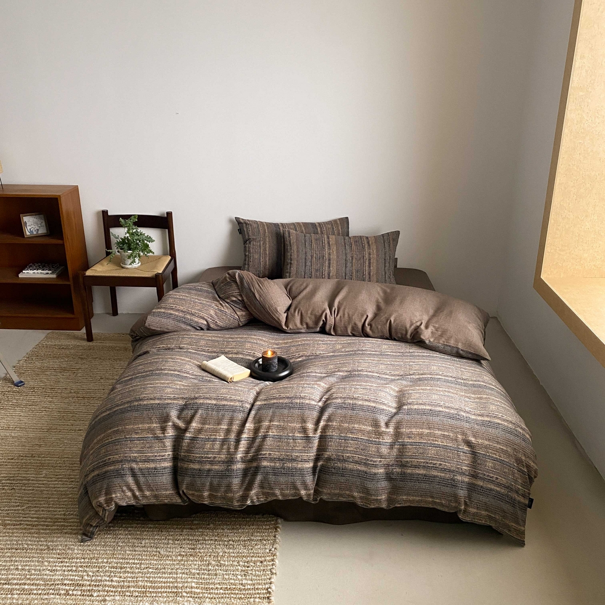 91家纺网 家纺一手货源 找家纺 旷野 2026新款复古风全棉纯棉色织提花双层纱四件套 墨染