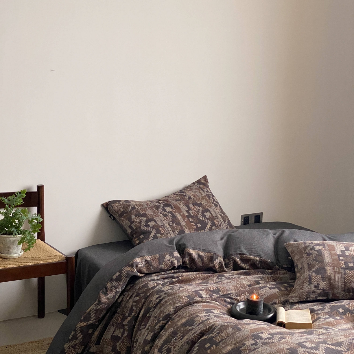 91家纺网 家纺一手货源 找家纺 （总）旷野 2026新款复古风全棉纯棉色织提花双层纱四件套