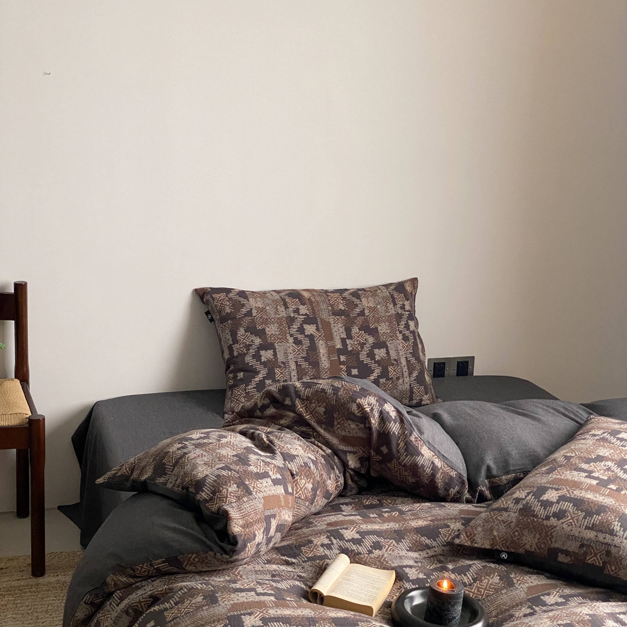 91家纺网 家纺一手货源 找家纺 （总）旷野 2026新款复古风全棉纯棉色织提花双层纱四件套