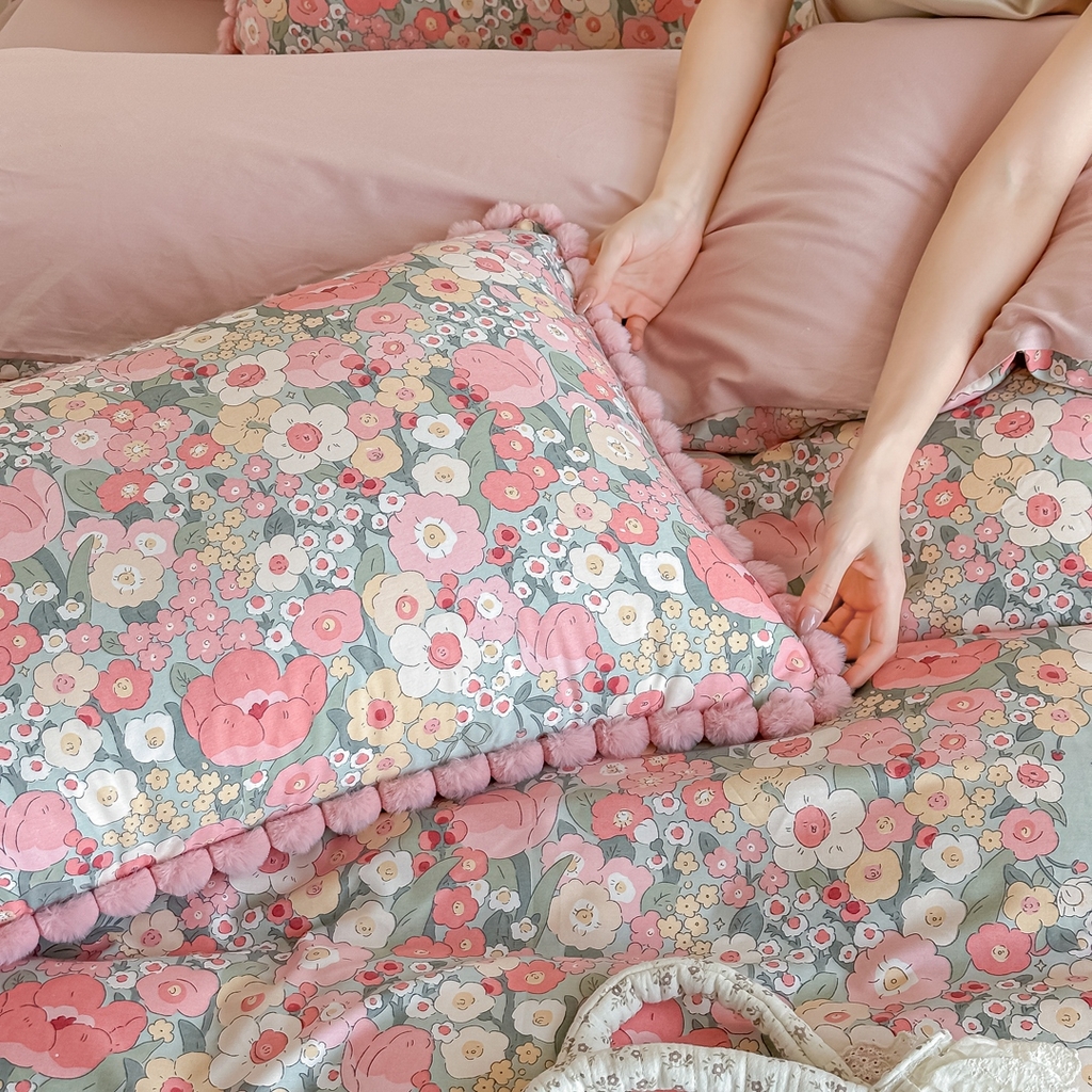 91家纺网 家纺一手货源 找家纺 宅家居 2026新款轻奢极简风全棉毛球款40支纯棉13372小清新喷气印花四件套 艾莲娜