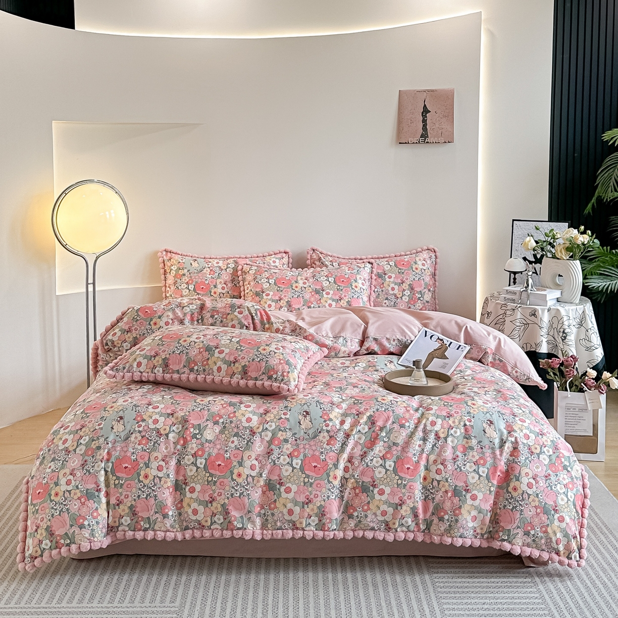 91家纺网 家纺一手货源 找家纺 宅家居 2026新款轻奢极简风全棉毛球款40支纯棉13372小清新喷气印花四件套 艾莲娜