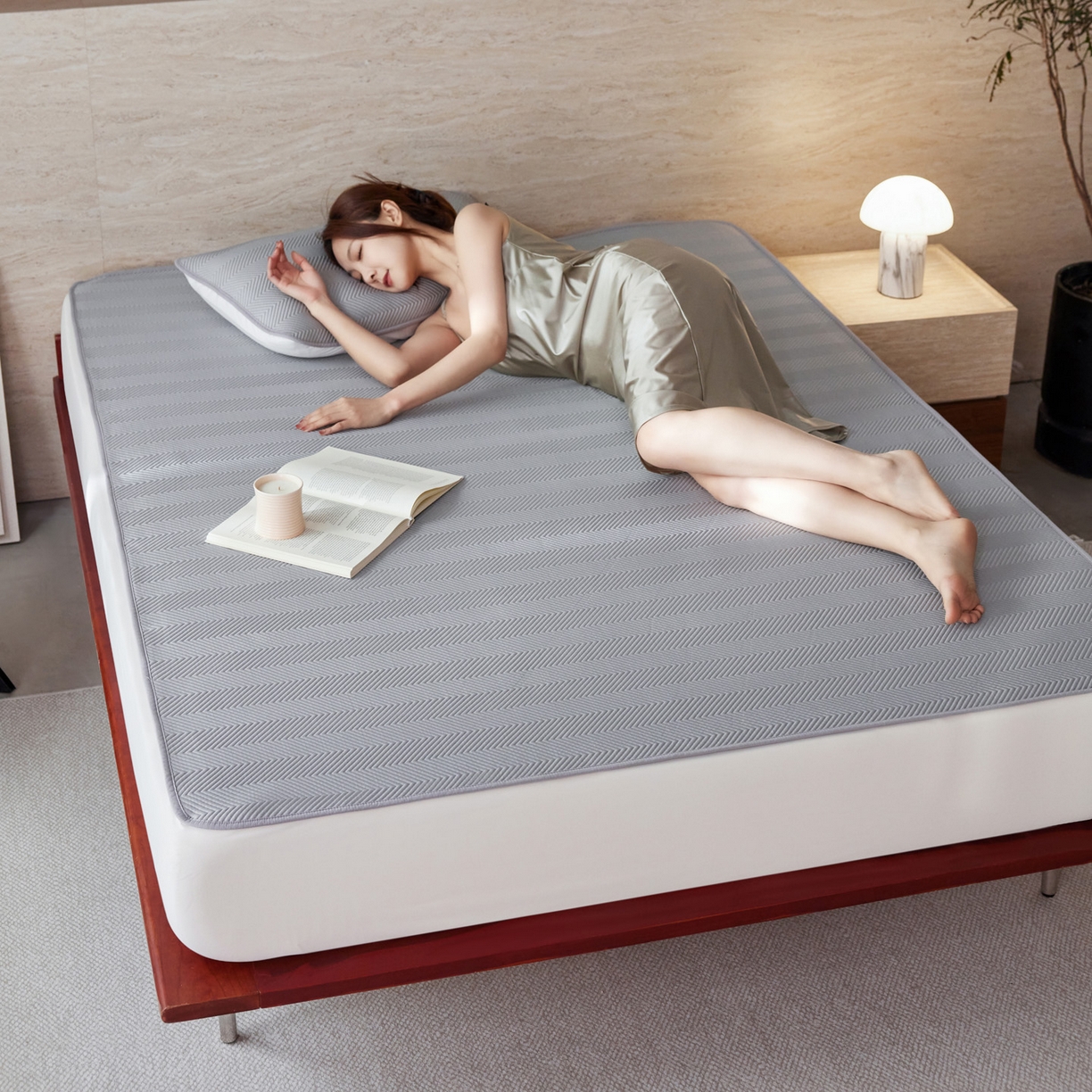 三味舒屋 2026新款织序系列提花冷感冰豆豆席床笠款软席席子 织序暮灰