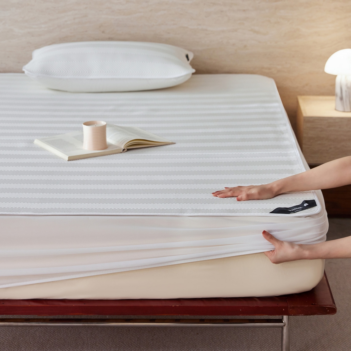 91家纺网 家纺一手货源 找家纺 三味舒屋 2026新款织序系列提花冷感冰豆豆席床笠款软席席子 织序本白