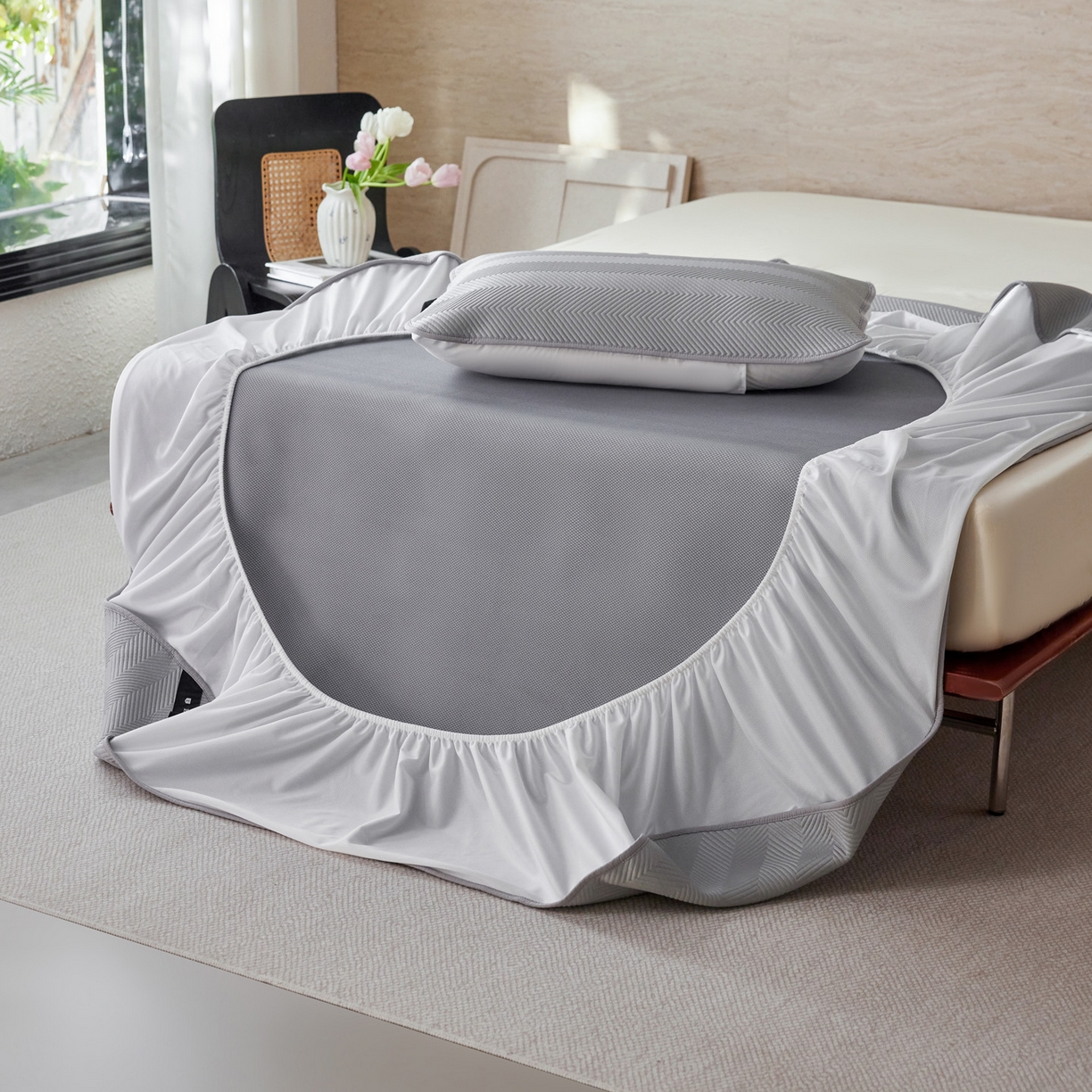 91家纺网 家纺一手货源 找家纺 三味舒屋 2026新款织序系列提花冷感冰豆豆席床笠款软席席子 织序暮灰