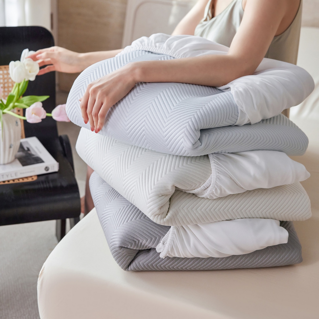 91家纺网 家纺一手货源 找家纺 三味舒屋 2026新款织序系列提花冷感冰豆豆席床笠款软席席子 组合图仅供展示不可下单