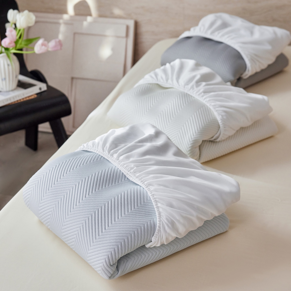 91家纺网 家纺一手货源 找家纺 三味舒屋 2026新款织序系列提花冷感冰豆豆席床笠款软席席子 组合图仅供展示不可下单