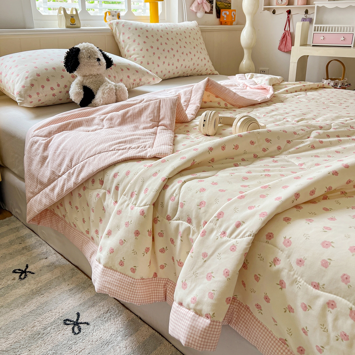 91家纺网 家纺一手货源 找家纺 十里居 2026新款A类水洗棉棉花夏凉被 蔷薇粉