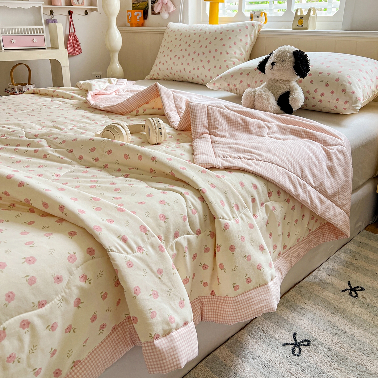 91家纺网 家纺一手货源 找家纺 十里居 2026新款A类水洗棉棉花夏凉被 蔷薇粉