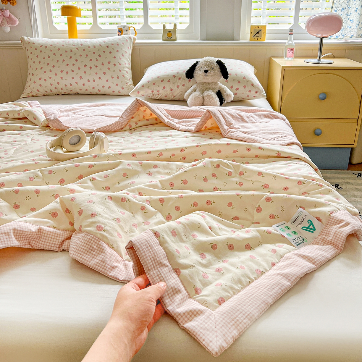 91家纺网 家纺一手货源 找家纺 十里居 2026新款A类水洗棉棉花夏凉被 蔷薇粉