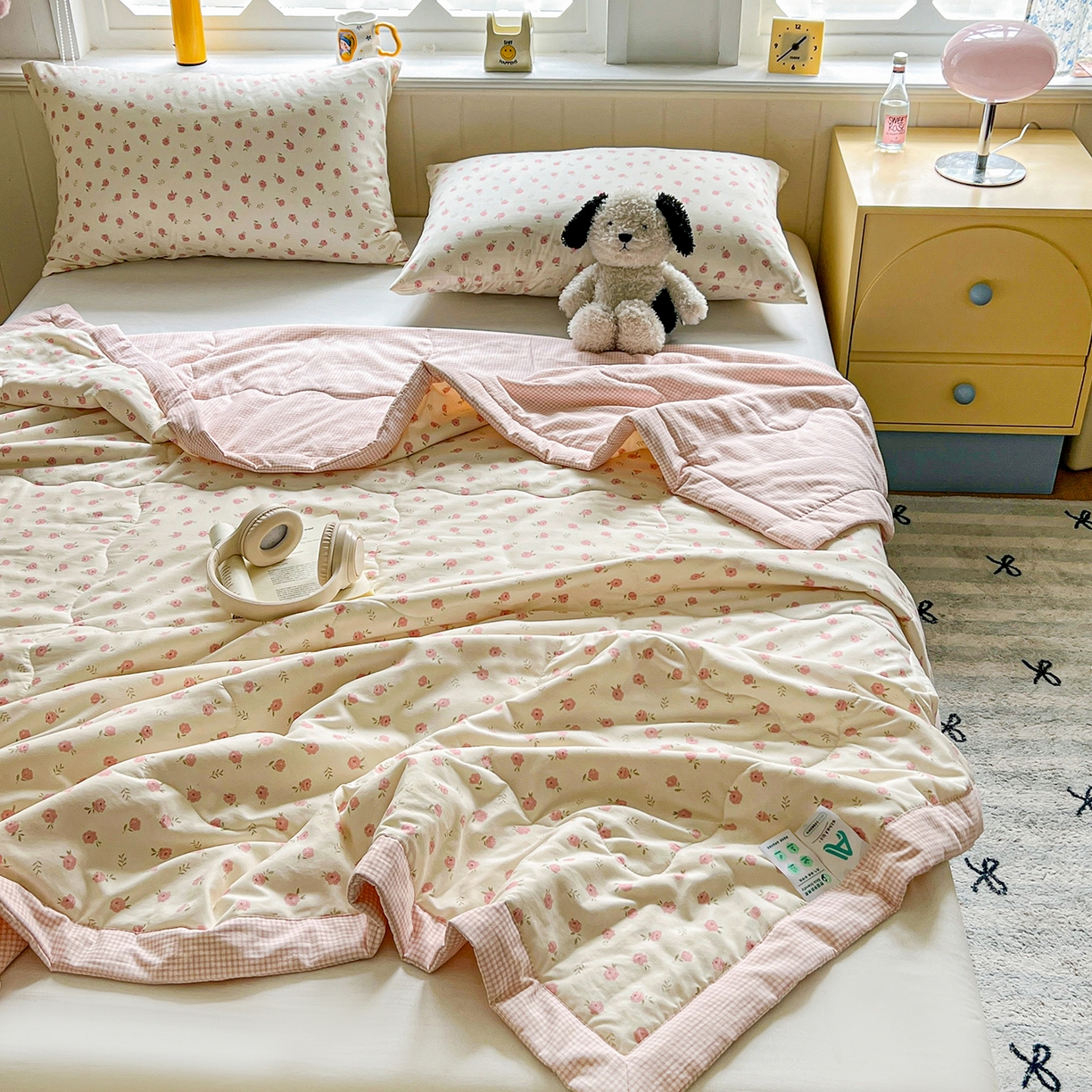 91家纺网 家纺一手货源 找家纺 十里居 2026新款A类水洗棉棉花夏凉被 蔷薇粉