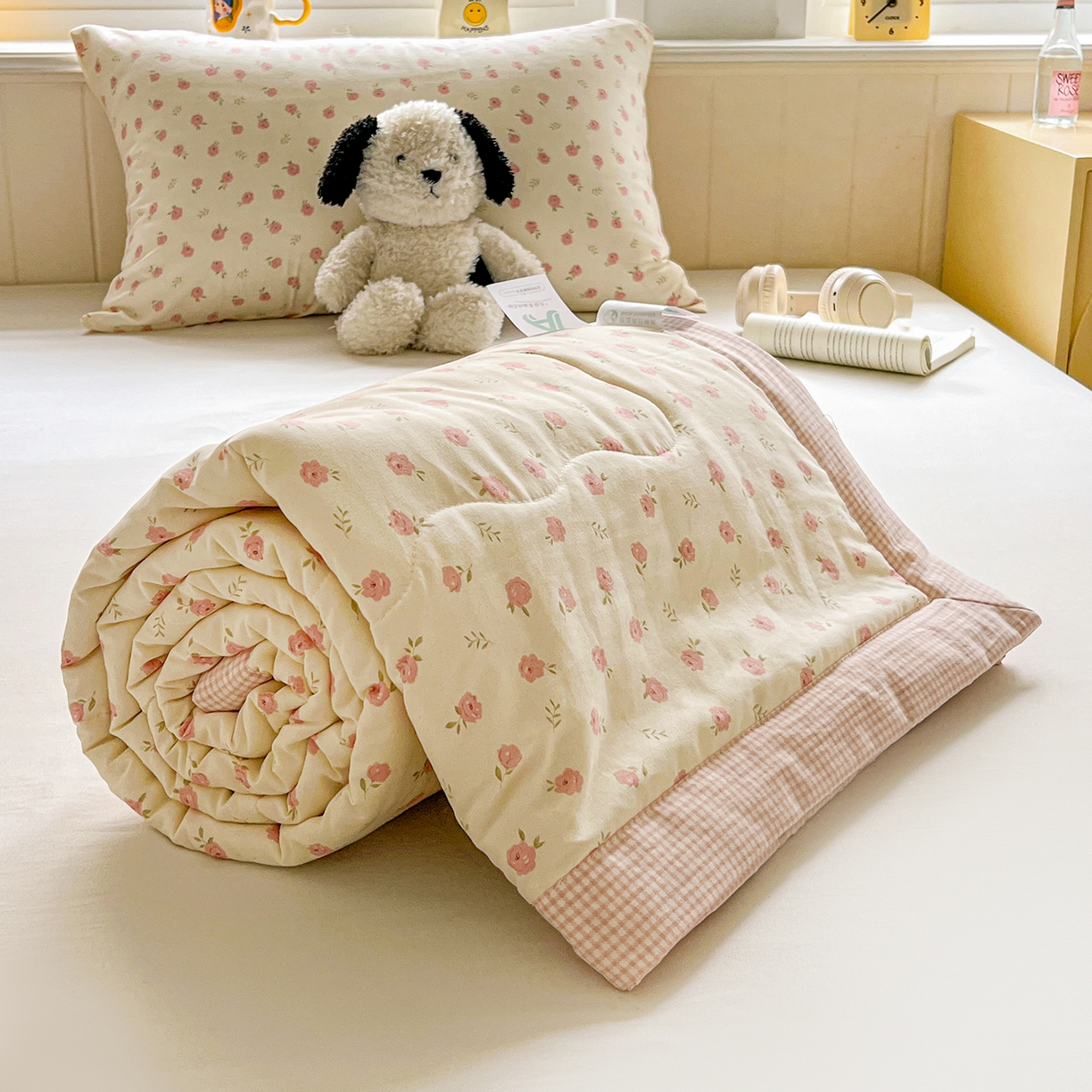 91家纺网 家纺一手货源 找家纺 十里居 2026新款A类水洗棉棉花夏凉被 蔷薇粉