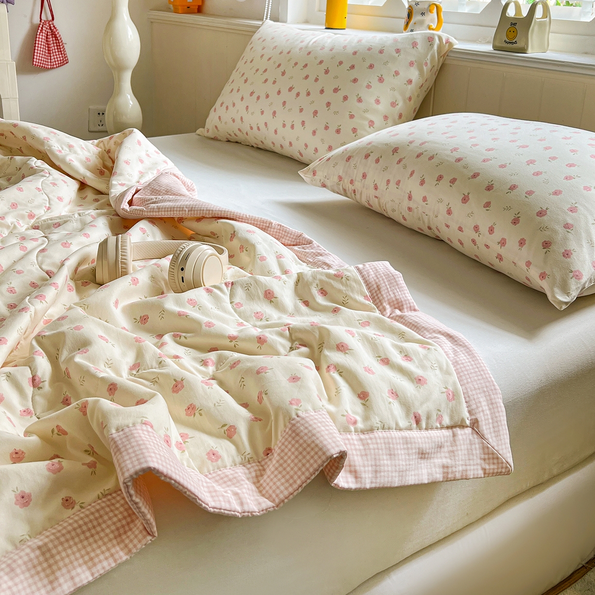 91家纺网 家纺一手货源 找家纺 十里居 2026新款A类水洗棉棉花夏凉被 蔷薇粉