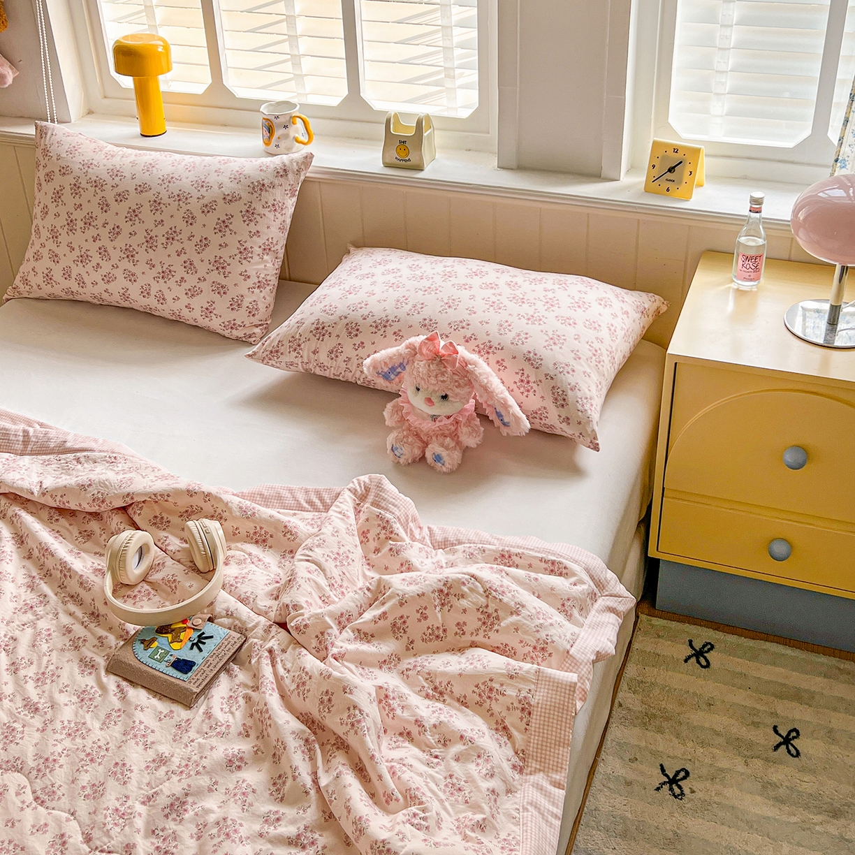 91家纺网 家纺一手货源 找家纺 十里居 2026新款A类水洗棉棉花夏凉被 花田粉