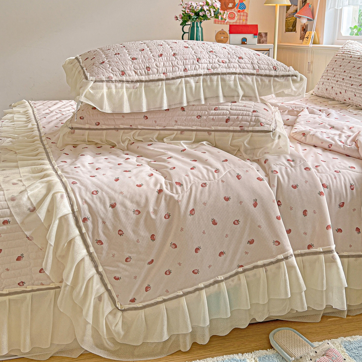 91家纺网 家纺一手货源 找家纺 （总）富米莱单品馆 2026新款高奢维密花边冰肤格凉感夏凉被床盖夏被四件套