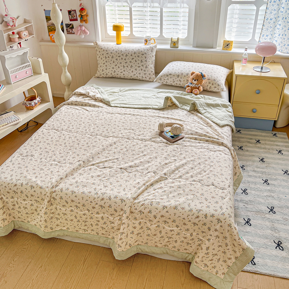 91家纺网 家纺一手货源 找家纺 十里居 2026新款A类水洗棉棉花夏凉被 花影绿