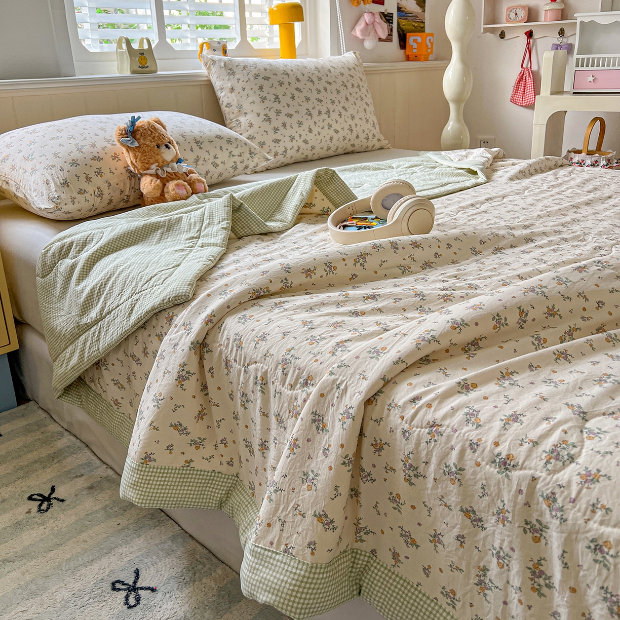 91家纺网 家纺一手货源 找家纺 十里居 2026新款A类水洗棉棉花夏凉被 花影绿