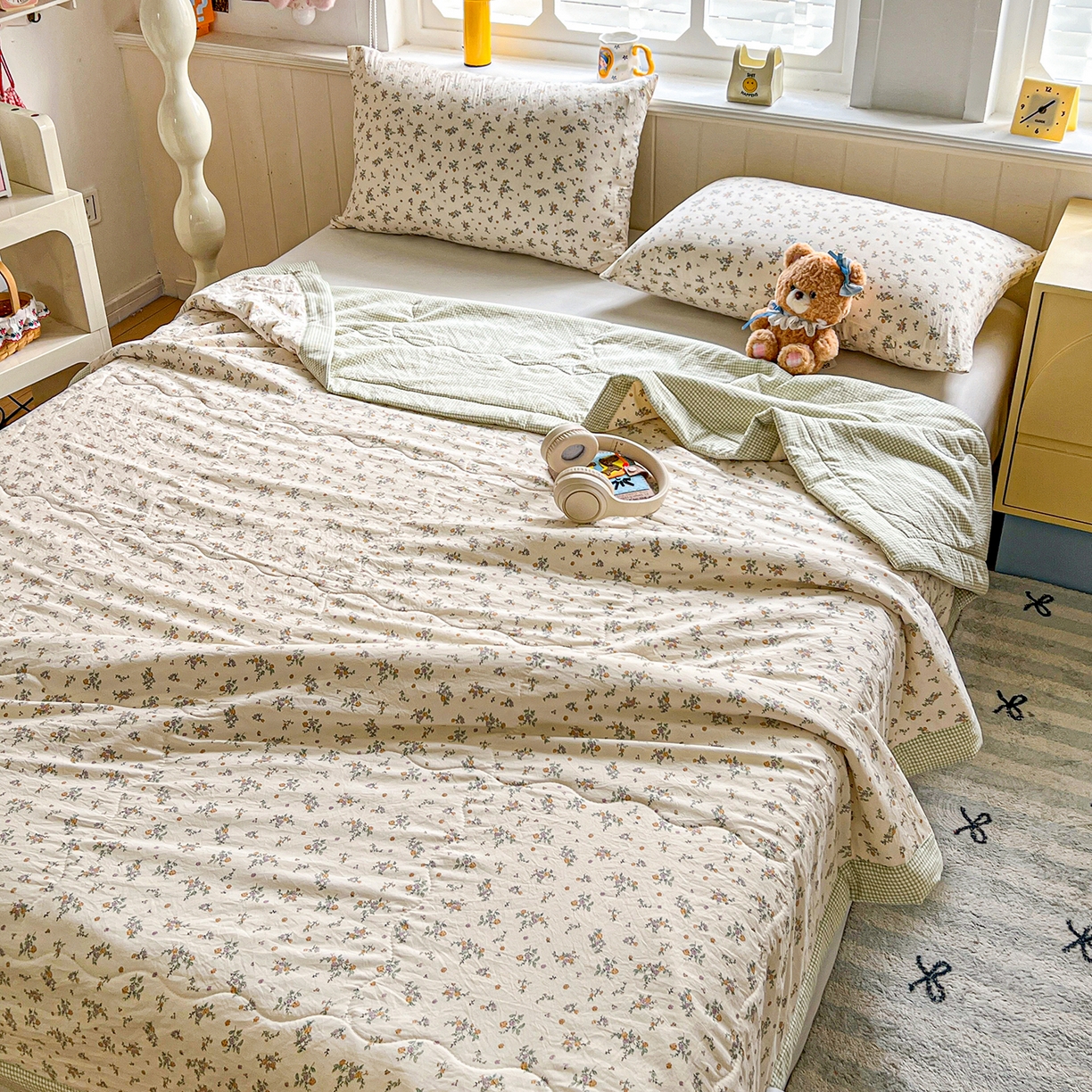 91家纺网 家纺一手货源 找家纺 十里居 2026新款A类水洗棉棉花夏凉被 花影绿