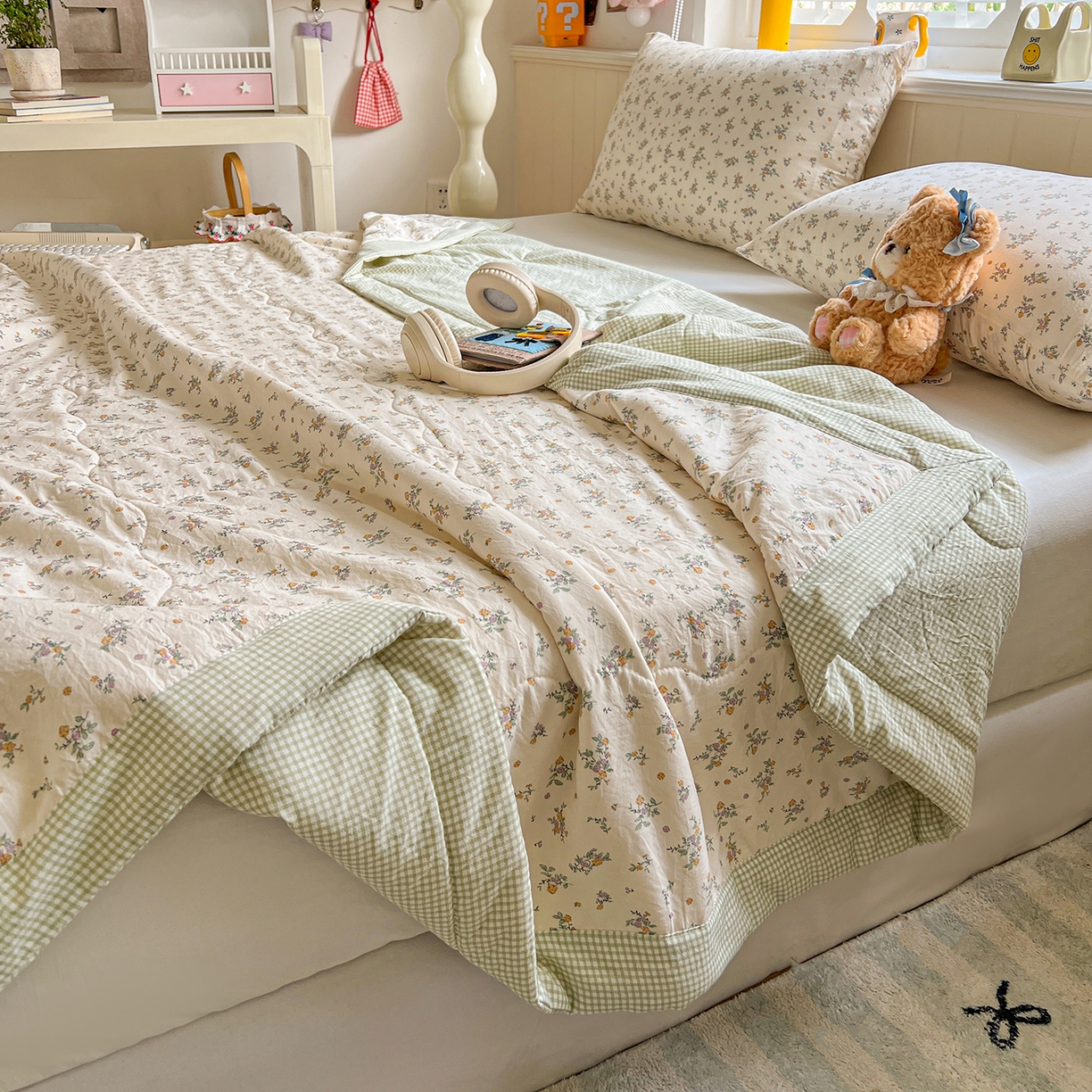 91家纺网 家纺一手货源 找家纺 十里居 2026新款A类水洗棉棉花夏凉被 花影绿