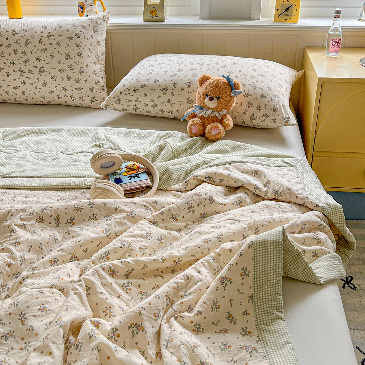 91家纺网 家纺一手货源 找家纺 十里居 2026新款A类水洗棉棉花夏凉被 花影绿