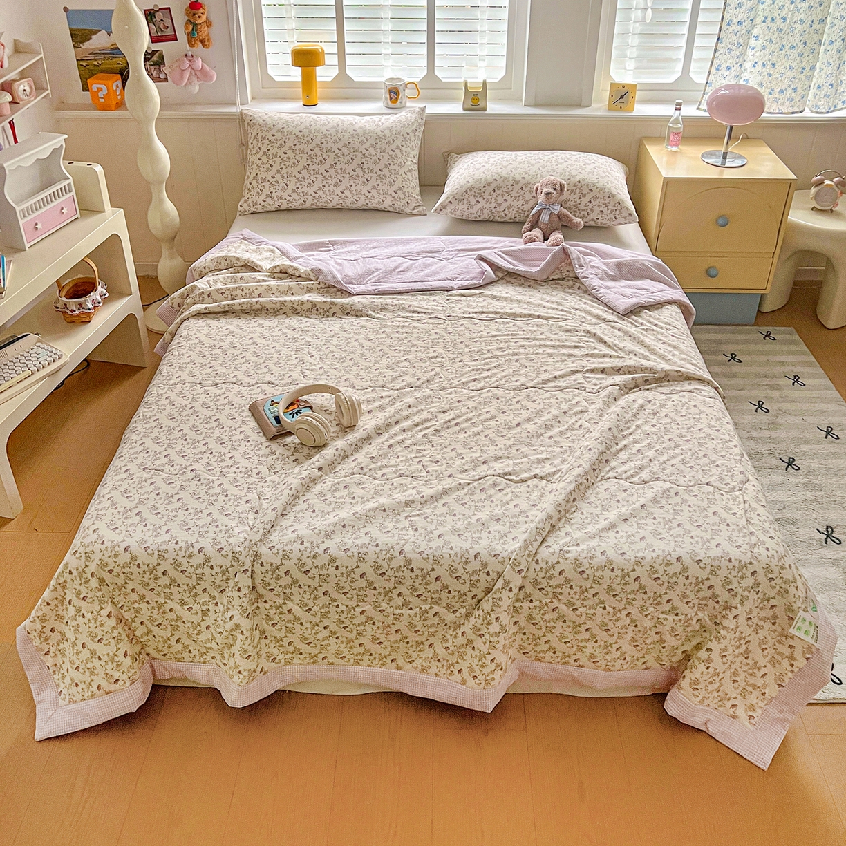 91家纺网 家纺一手货源 找家纺 十里居 2026新款A类水洗棉棉花夏凉被 铃兰紫