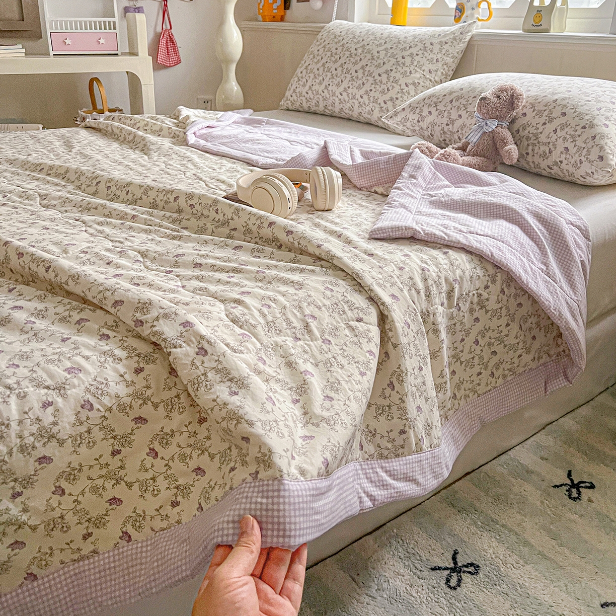 91家纺网 家纺一手货源 找家纺 十里居 2026新款A类水洗棉棉花夏凉被 铃兰紫