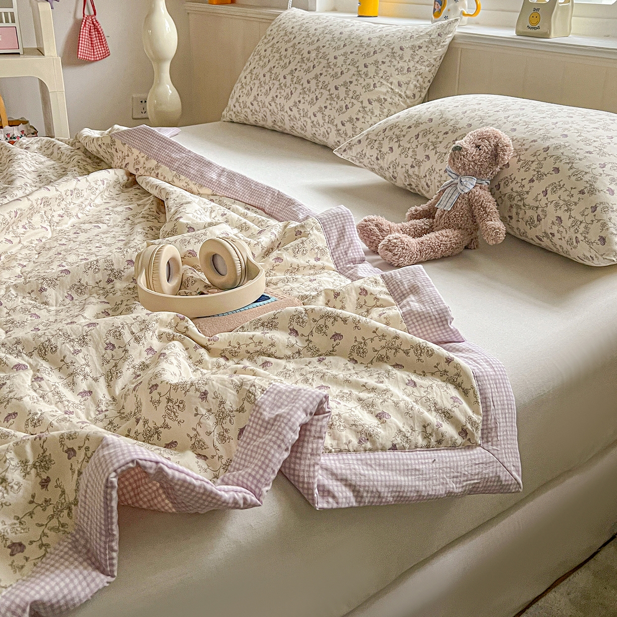 91家纺网 家纺一手货源 找家纺 十里居 2026新款A类水洗棉棉花夏凉被 铃兰紫