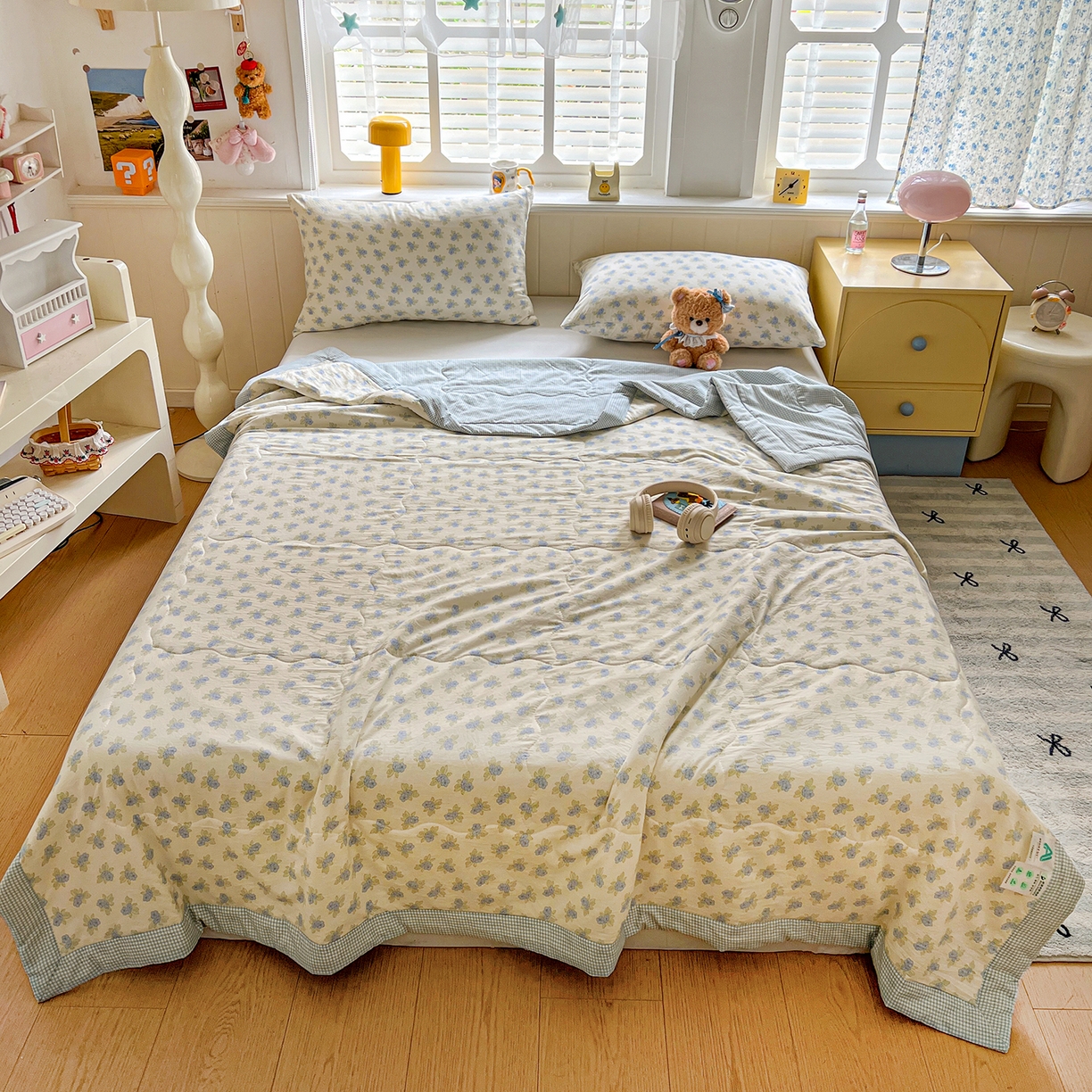 91家纺网 家纺一手货源 找家纺 十里居 2026新款A类水洗棉棉花夏凉被 碎花蓝