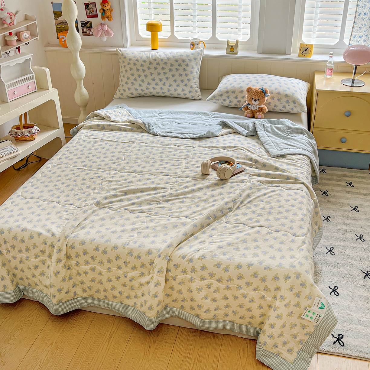 91家纺网 家纺一手货源 找家纺 十里居 2026新款A类水洗棉棉花夏凉被 碎花蓝