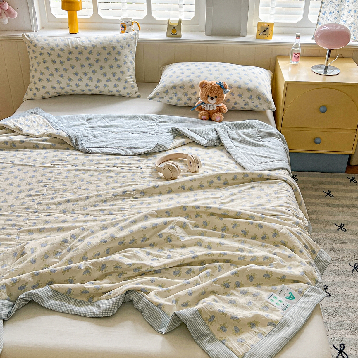 91家纺网 家纺一手货源 找家纺 十里居 2026新款A类水洗棉棉花夏凉被 碎花蓝