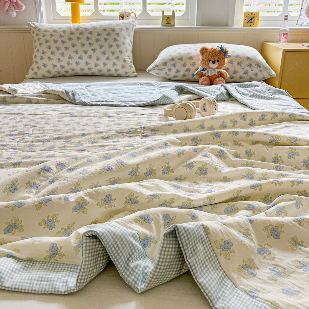 91家纺网 家纺一手货源 找家纺 十里居 2026新款A类水洗棉棉花夏凉被 碎花蓝