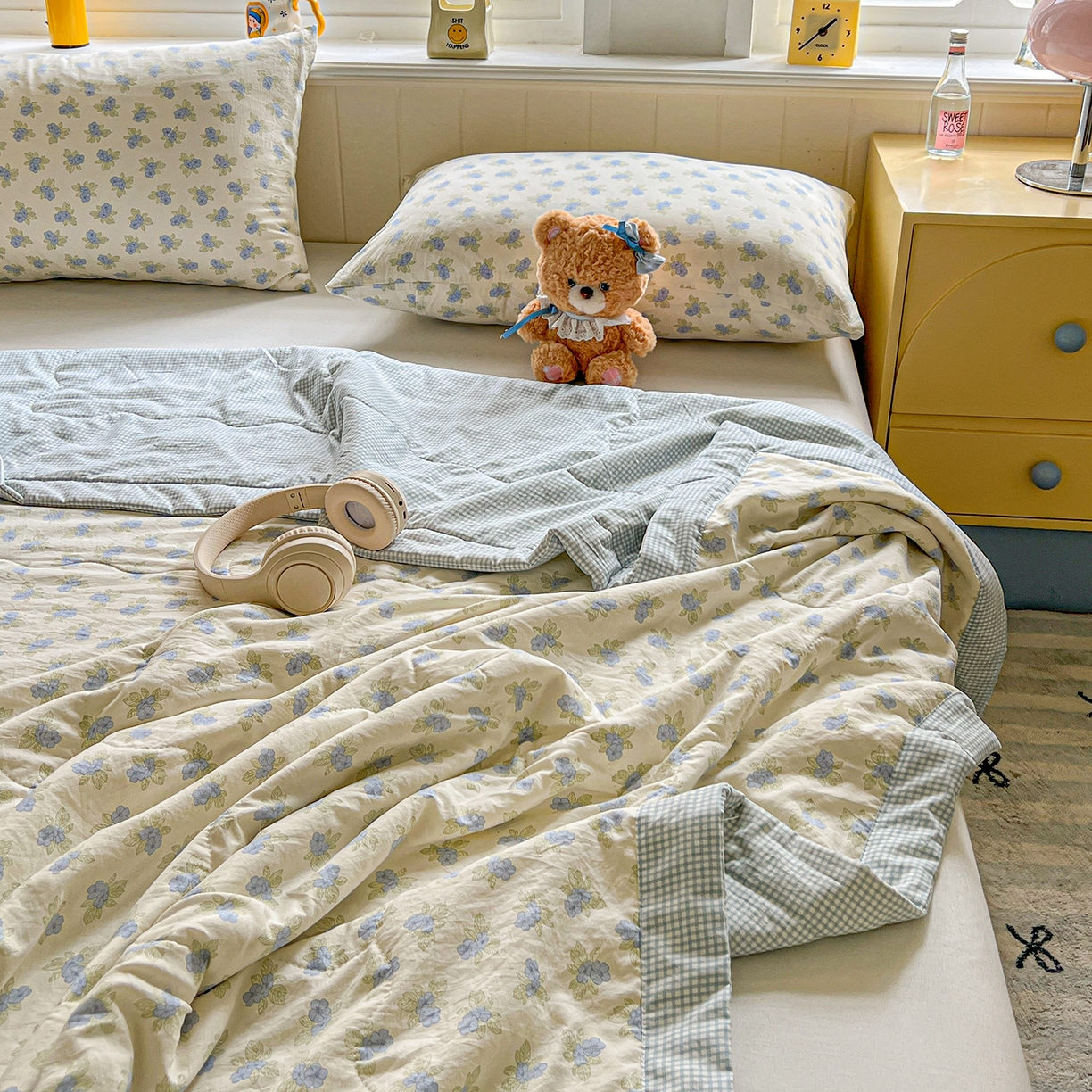 91家纺网 家纺一手货源 找家纺 十里居 2026新款A类水洗棉棉花夏凉被 碎花蓝