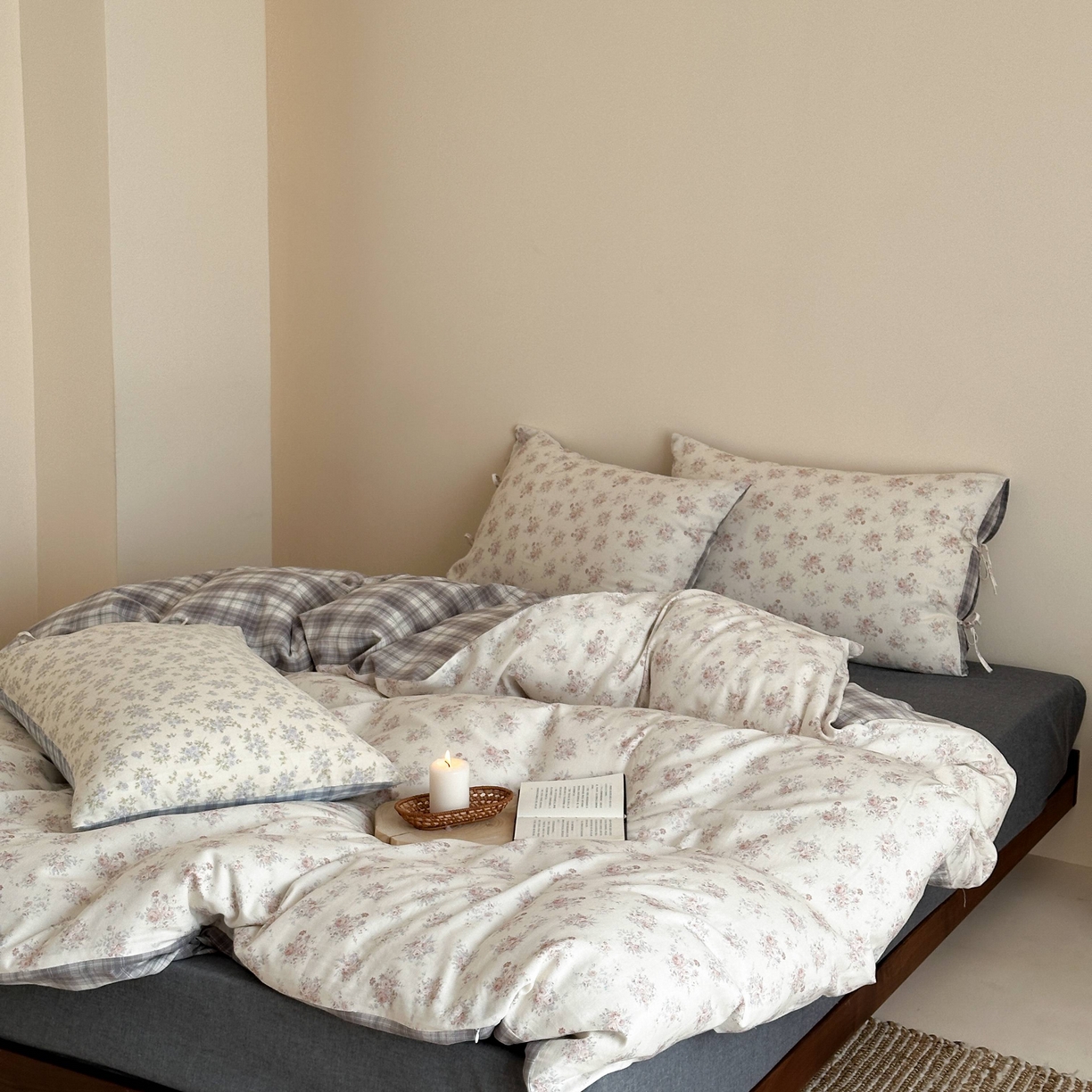 91家纺网 家纺一手货源 找家纺 （总）旷野 2026新款简约精致全棉纯棉水洗棉四件套-松间花信系列