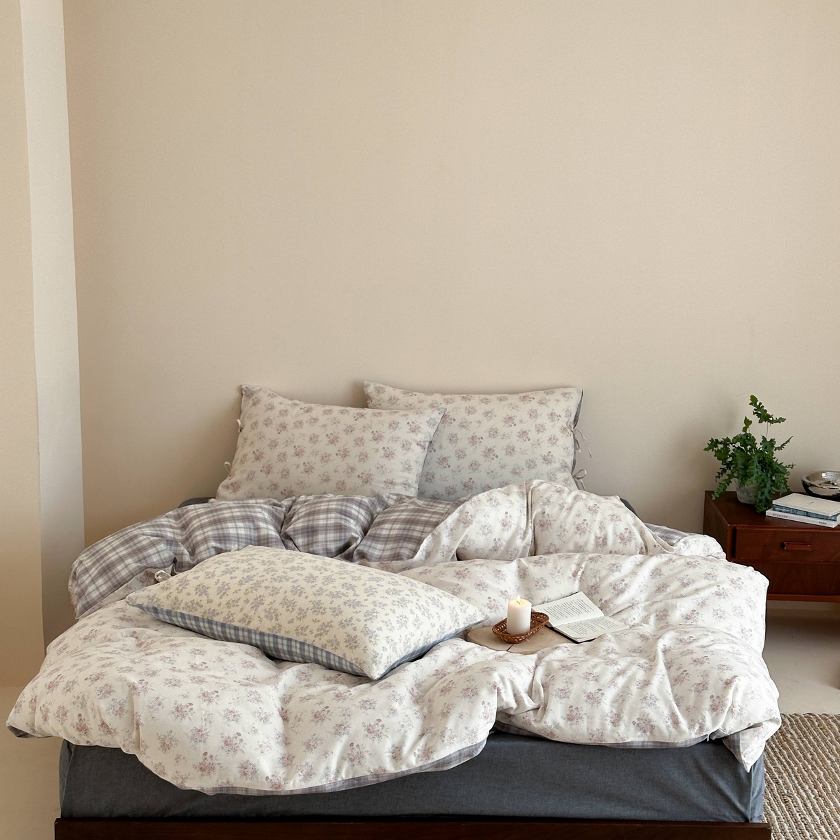 91家纺网 家纺一手货源 找家纺 （总）旷野 2026新款简约精致全棉纯棉水洗棉四件套-松间花信系列