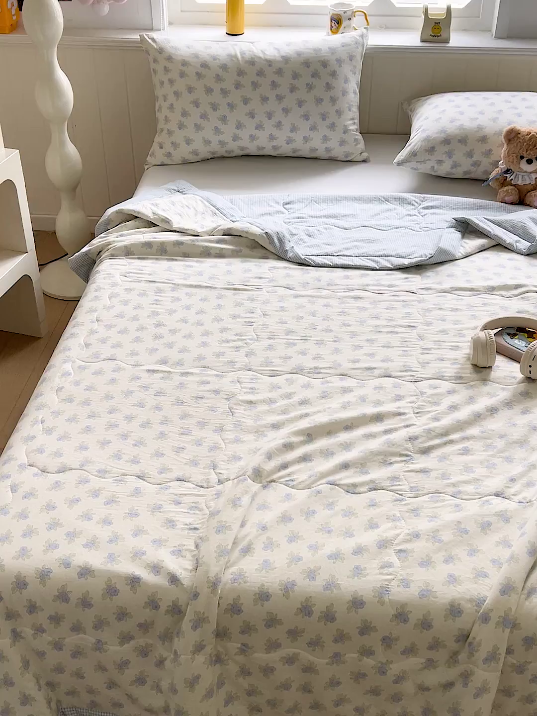 91家纺网 家纺一手货源 找家纺 十里居 2026新款A类水洗棉棉花夏凉被 碎花蓝