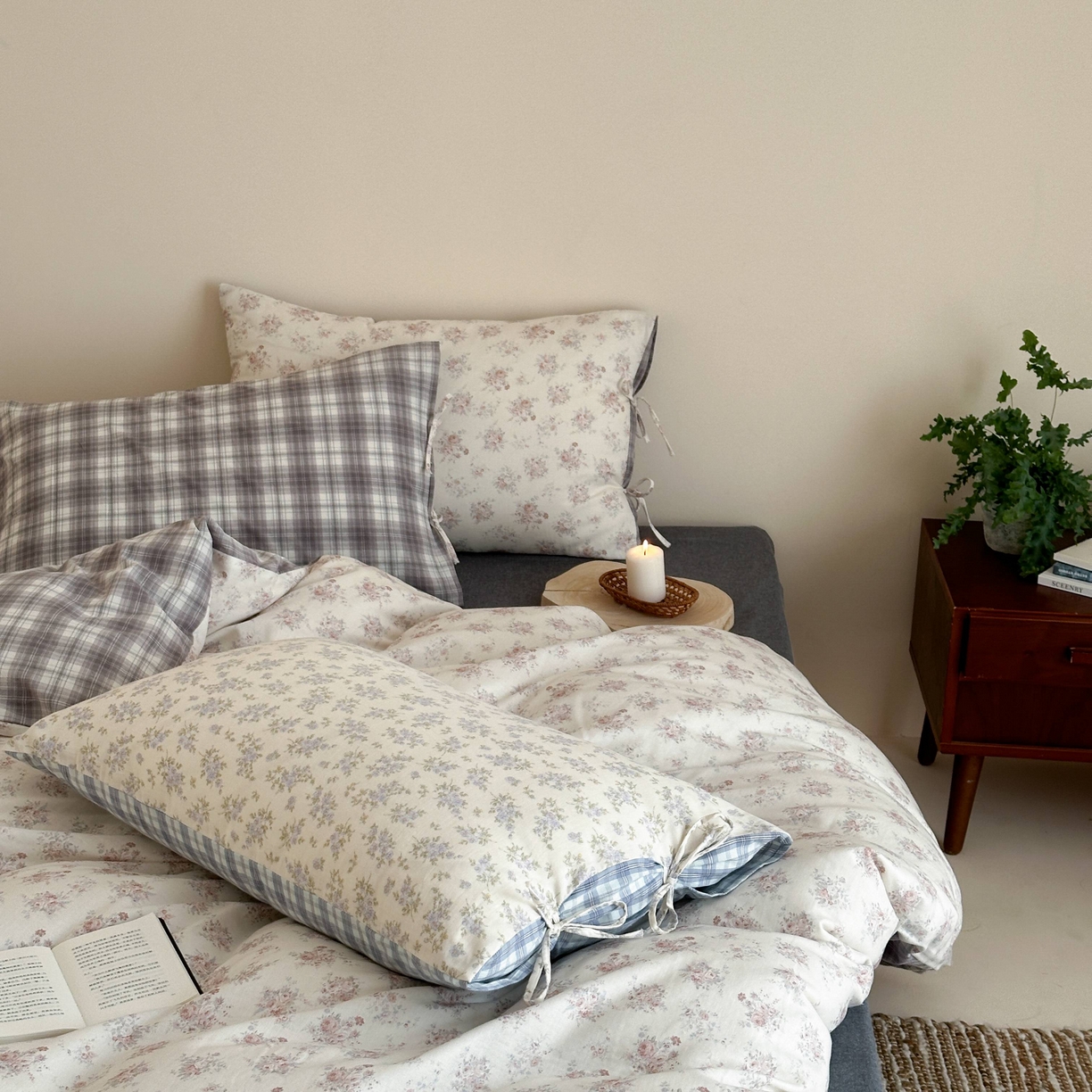 91家纺网 家纺一手货源 找家纺 （总）旷野 2026新款简约精致全棉纯棉水洗棉四件套-松间花信系列