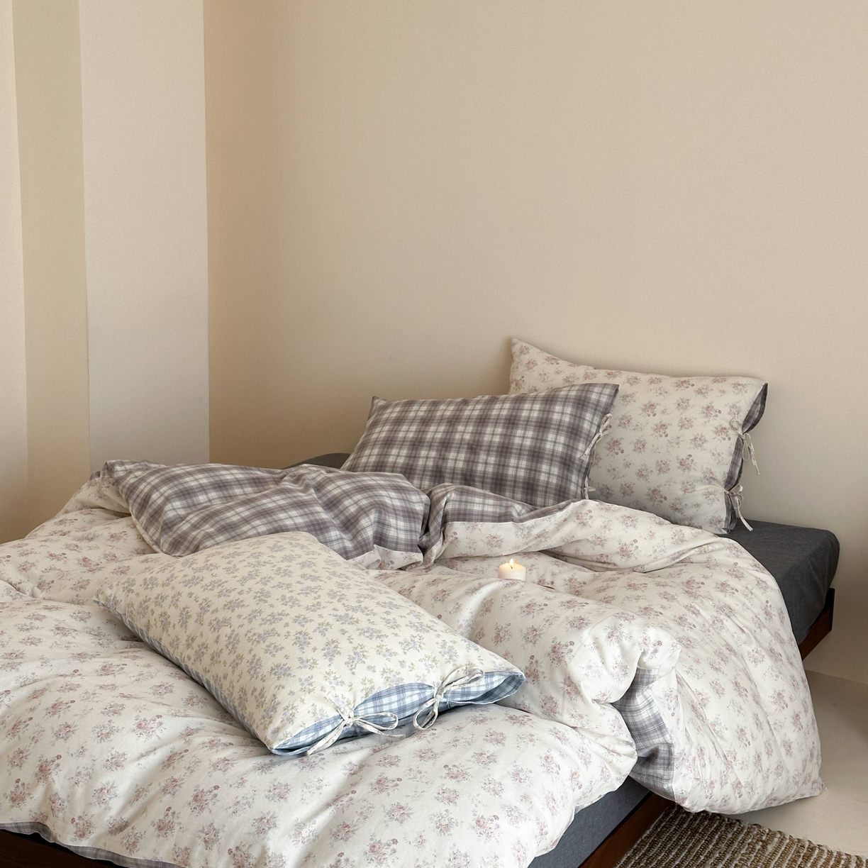 91家纺网 家纺一手货源 找家纺 （总）旷野 2026新款简约精致全棉纯棉水洗棉四件套-松间花信系列