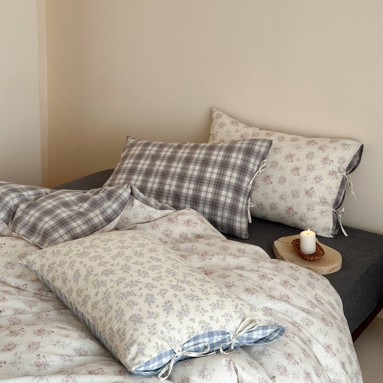 91家纺网 家纺一手货源 找家纺 （总）旷野 2026新款简约精致全棉纯棉水洗棉四件套-松间花信系列