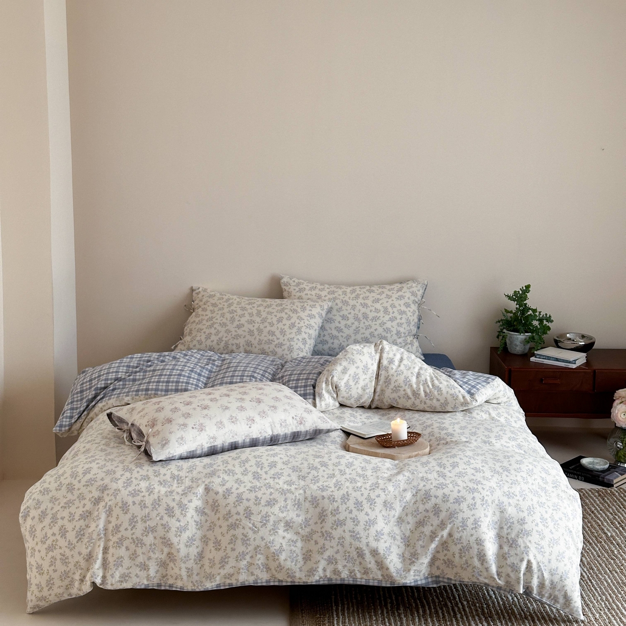 91家纺网 家纺一手货源 找家纺 （总）旷野 2026新款简约精致全棉纯棉水洗棉四件套-松间花信系列