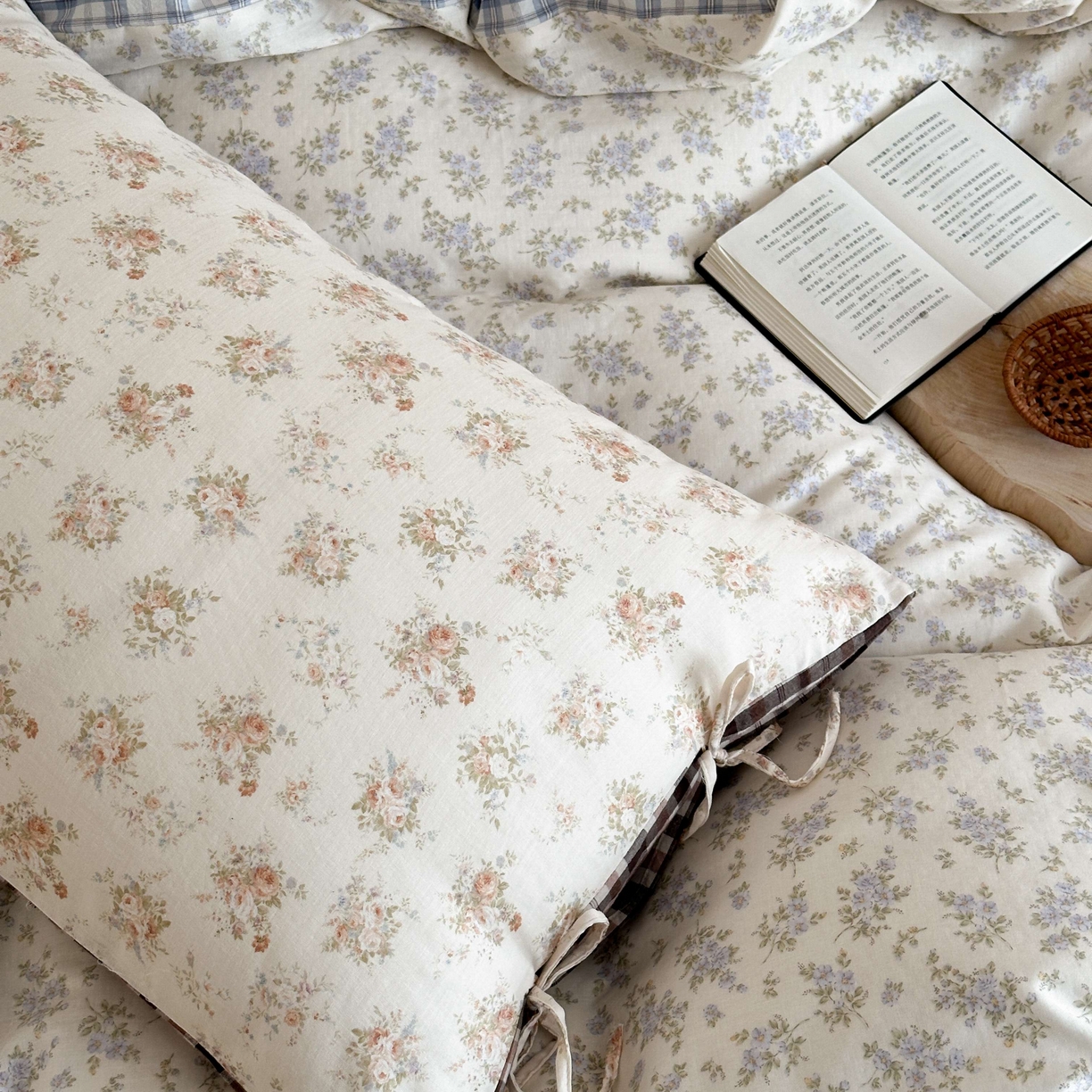 91家纺网 家纺一手货源 找家纺 旷野 2026新款简约精致全棉纯棉水洗棉四件套-松间花信系列 松间花信-海盐蓝