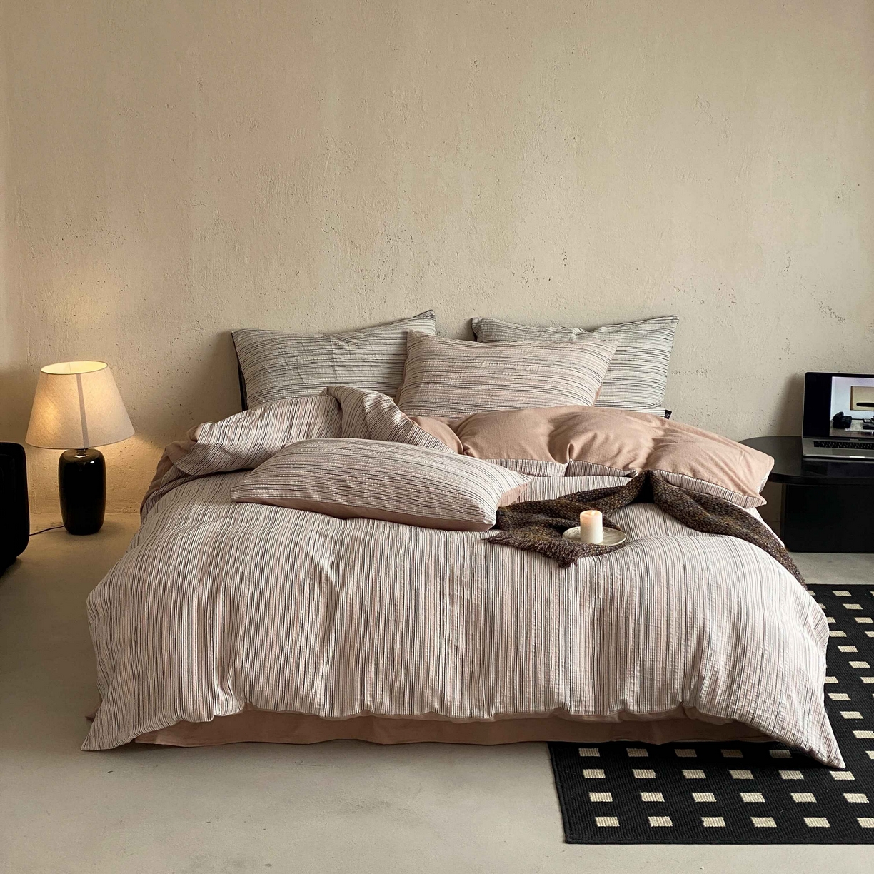 91家纺网 家纺一手货源 找家纺 （总）旷野 2026新款棉麻侘寂风肌理感提花四件套-森川