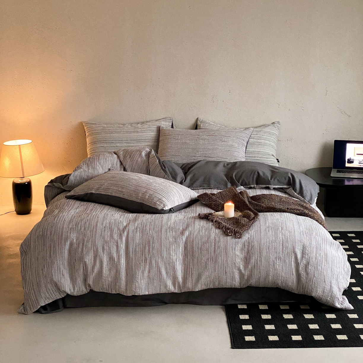 91家纺网 家纺一手货源 找家纺 （总）旷野 2026新款棉麻侘寂风肌理感提花四件套-森川