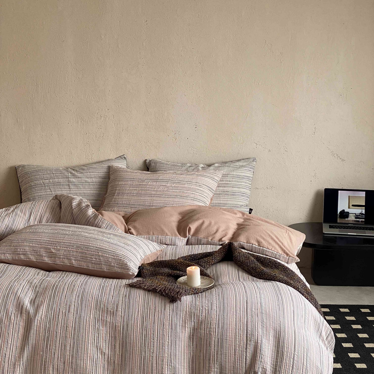 91家纺网 家纺一手货源 找家纺 （总）旷野 2026新款棉麻侘寂风肌理感提花四件套-森川