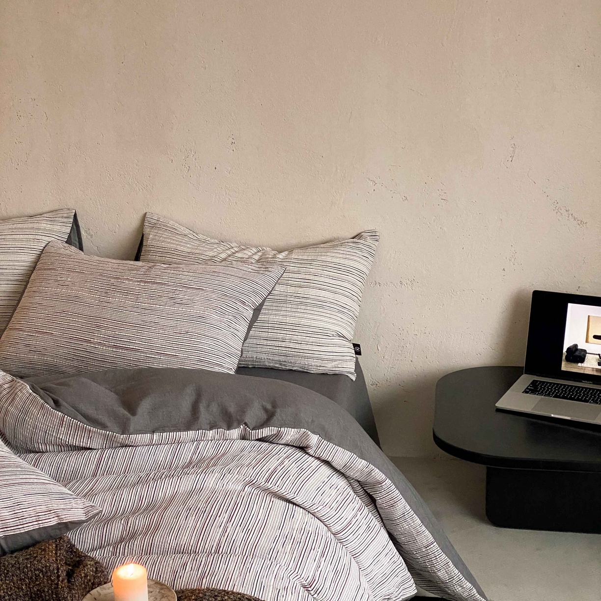 91家纺网 家纺一手货源 找家纺 旷野 2026新款棉麻侘寂风肌理感提花四件套-森川 森川-灰